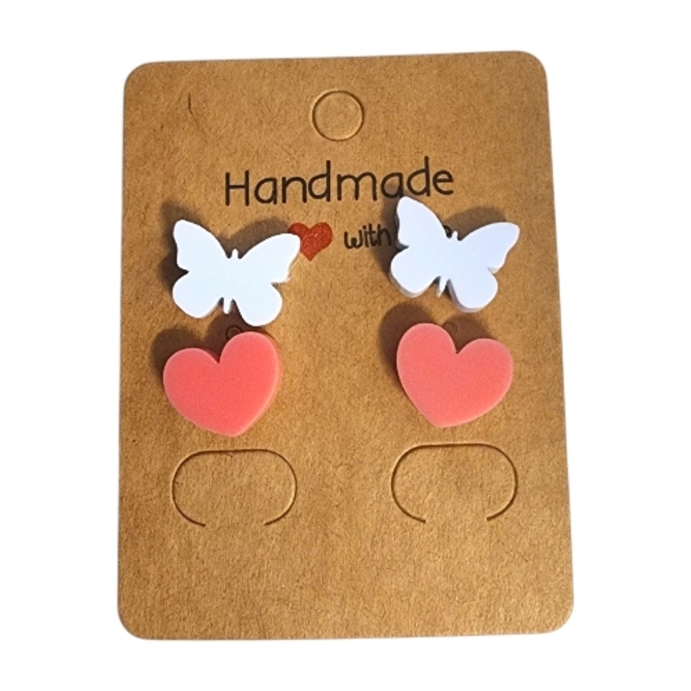 Butterfly Hearts Acrylic Stud Earrings – 2 Pair